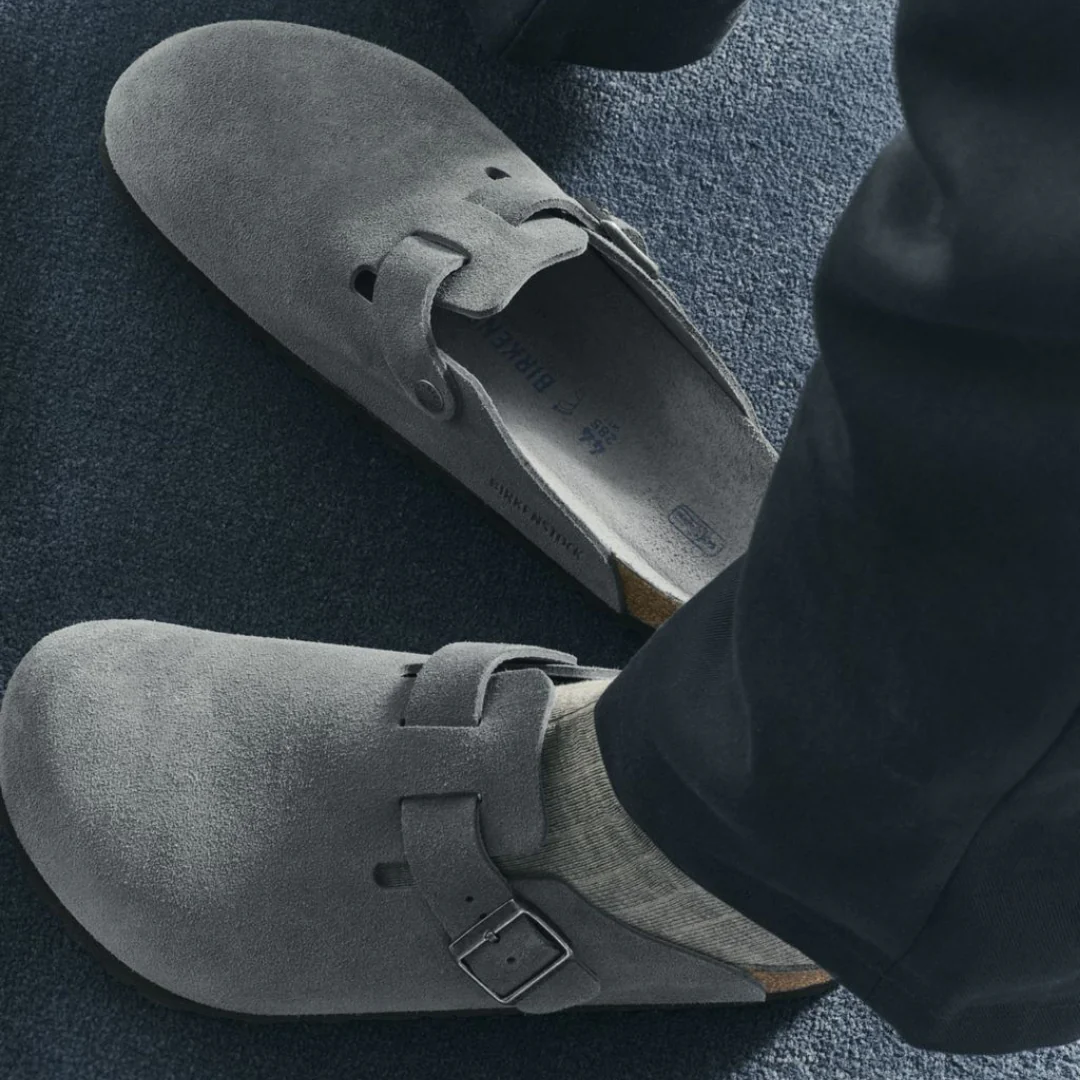 Birkenstock Boston Suede Leather Basalt Grey Tonal Footbed Soft Footbed Clogs - Image 3