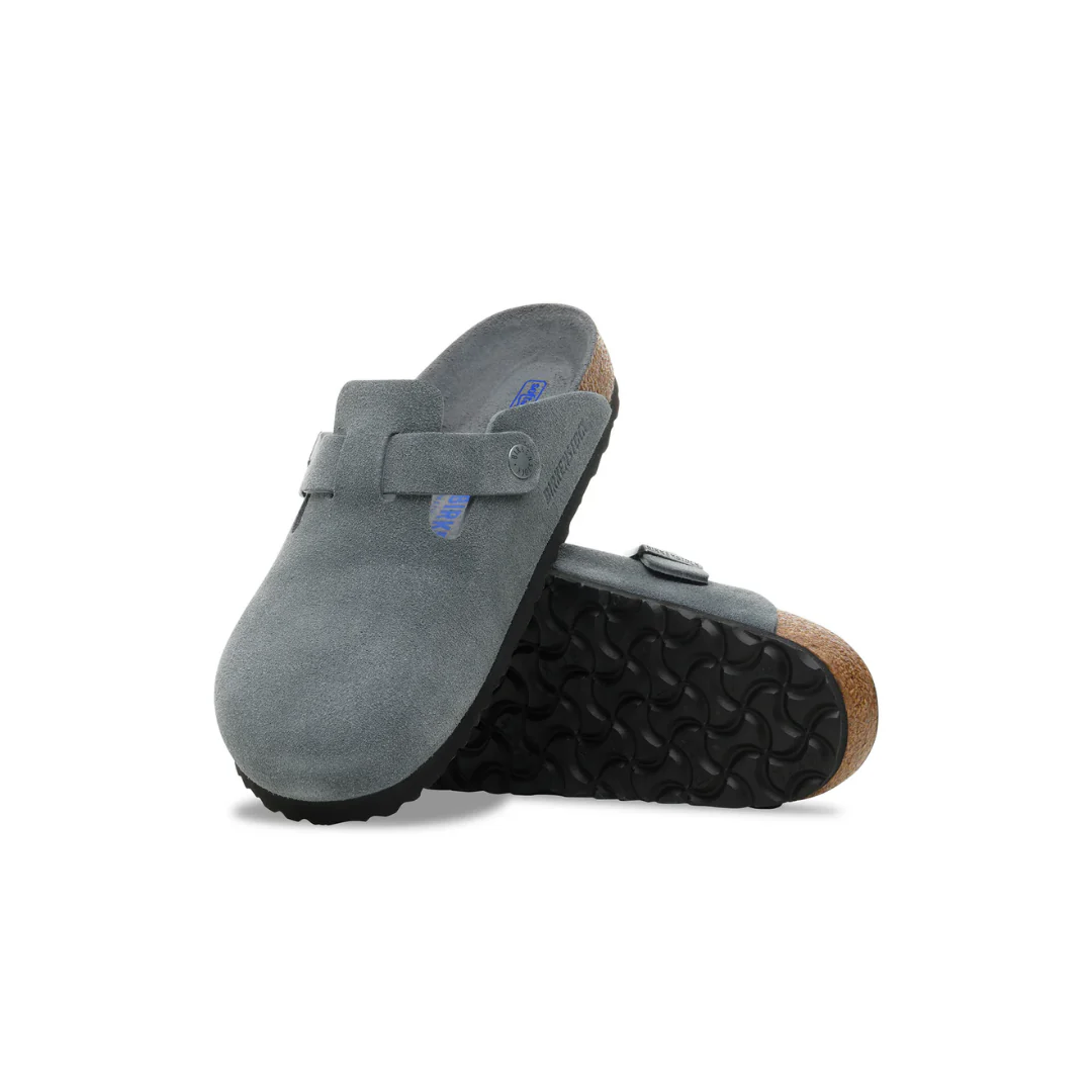 Birkenstock Boston Suede Leather Basalt Grey Tonal Footbed Soft Footbed Clogs - Image 5