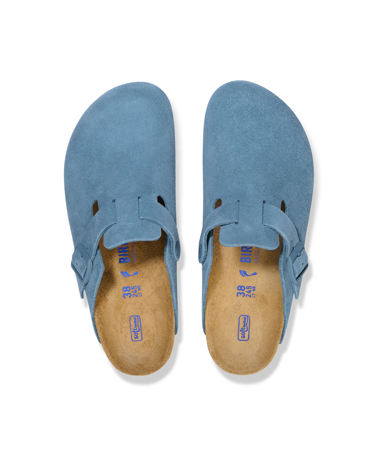 Birkenstock Boston Suede Leather Elemental Blue Soft Footbed Clogs - Image 5