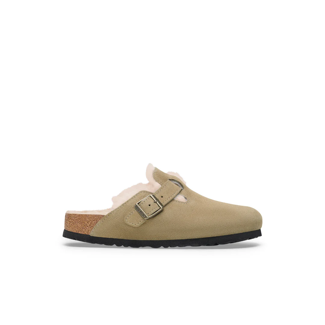 Birkenstock Boston Suede Leather Shearling Taupe Clogs