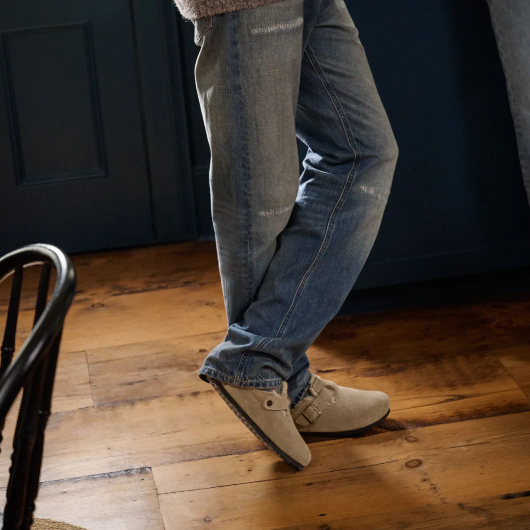 Birkenstock Boston Suede Leather Shearling Taupe Clogs - Image 3