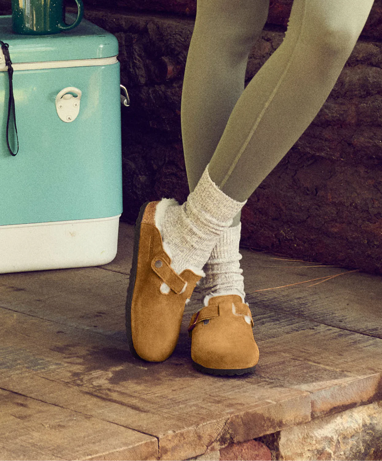 Birkenstock Boston Suede Leather Shearling Mink Clogs - Image 3
