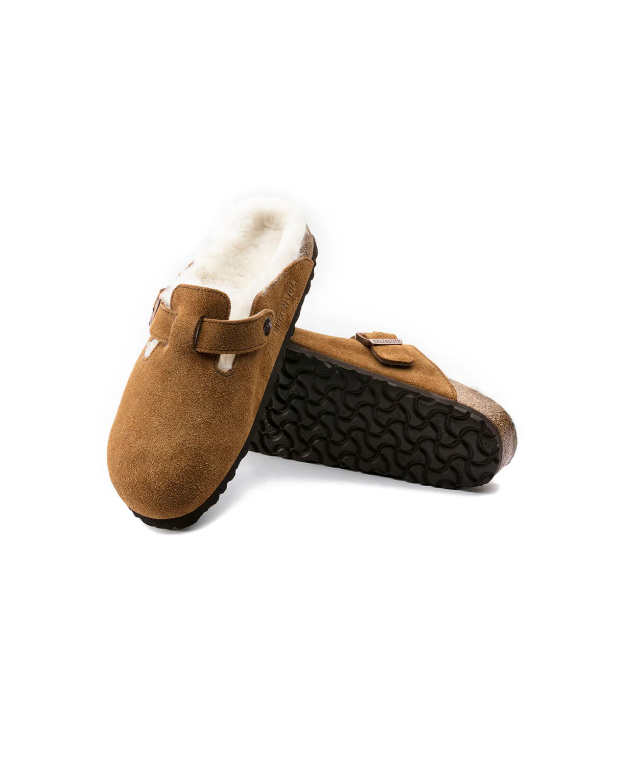 Birkenstock Boston Suede Leather Shearling Mink Clogs - Image 4