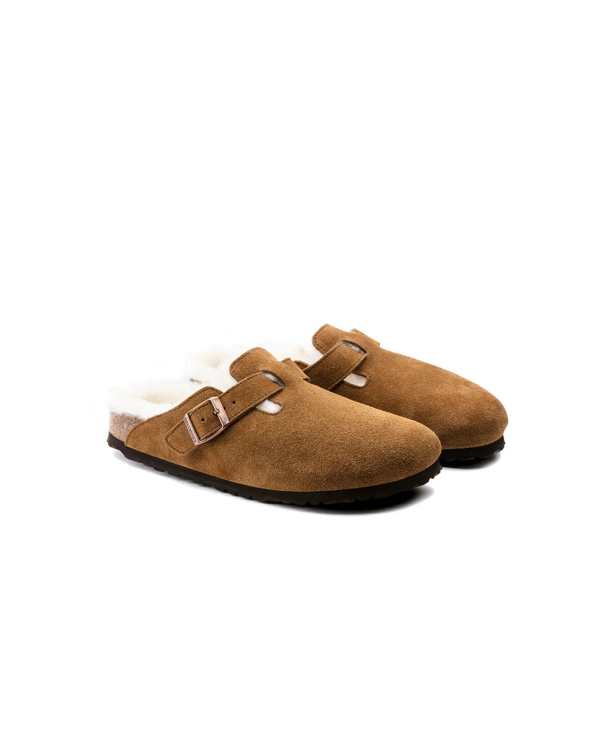 Birkenstock Boston Suede Leather Shearling Mink Clogs - Image 5