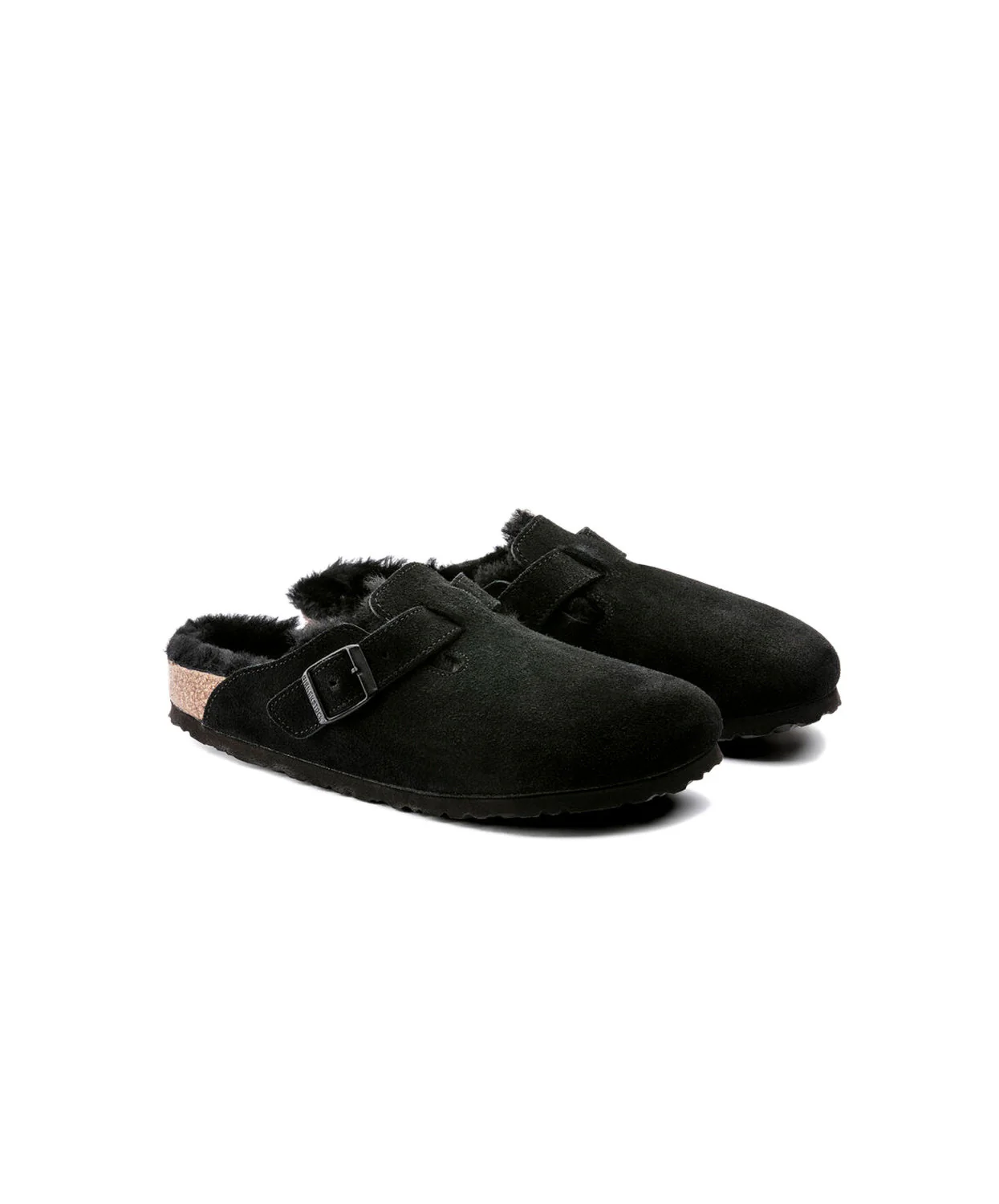 Birkenstock Boston Suede Leather Shearling Black Clogs - Image 4