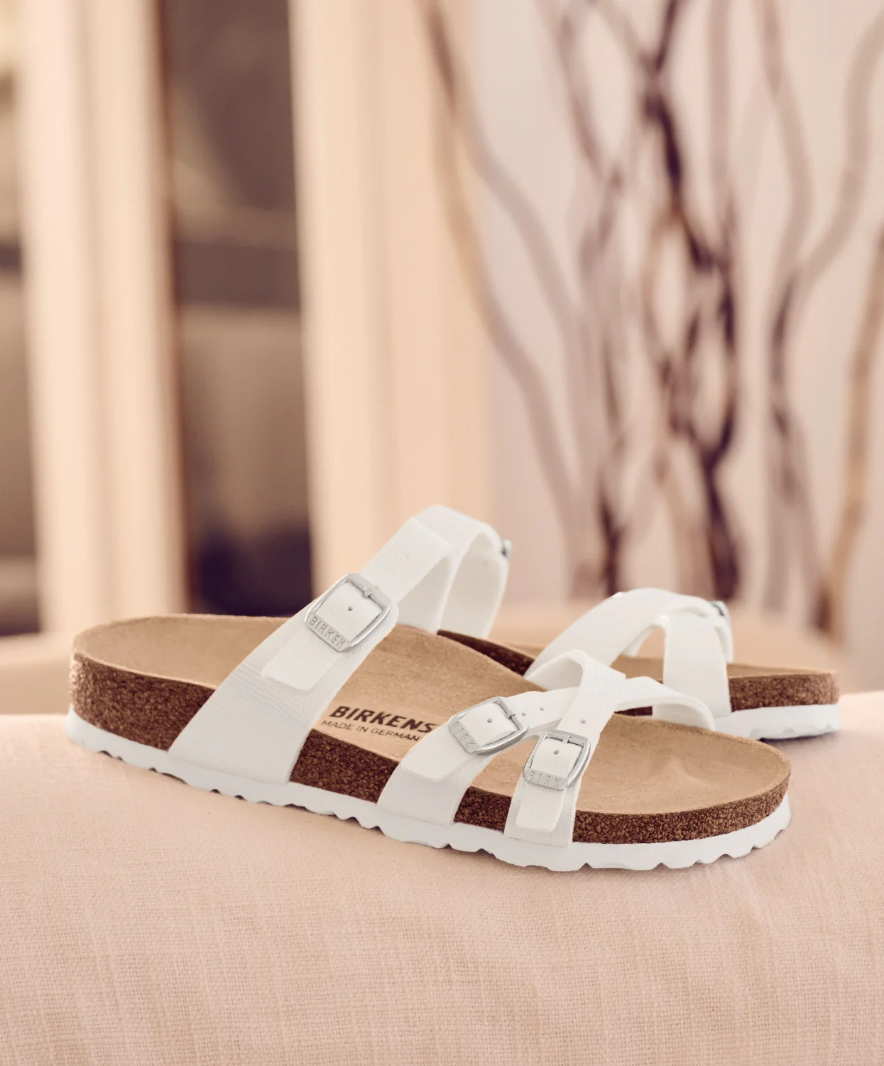 Birkenstock Franca Shiny Embossed Birko-Flor White Sandals - Image 2