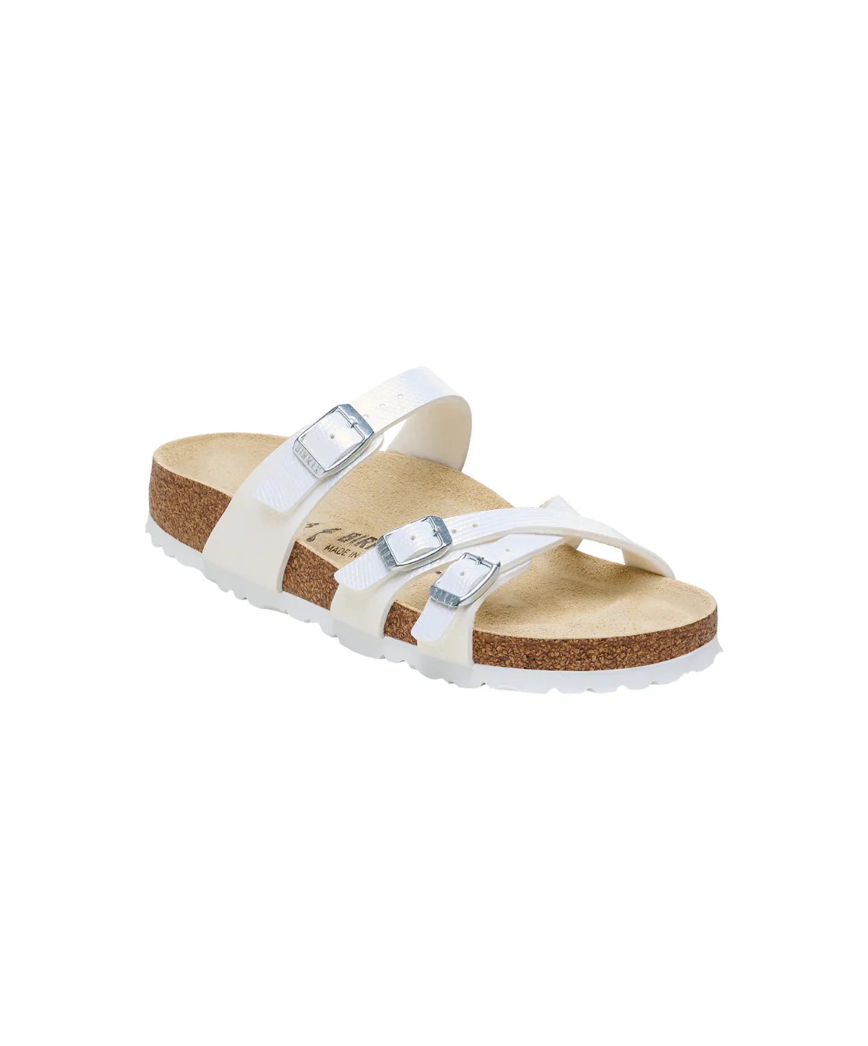 Birkenstock Franca Shiny Embossed Birko-Flor White Sandals - Image 4