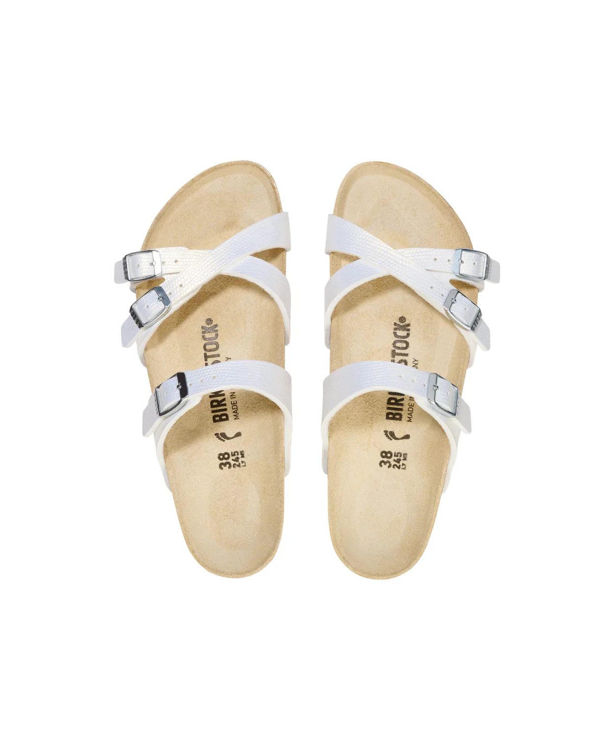 Birkenstock Franca Shiny Embossed Birko-Flor White Sandals - Image 5