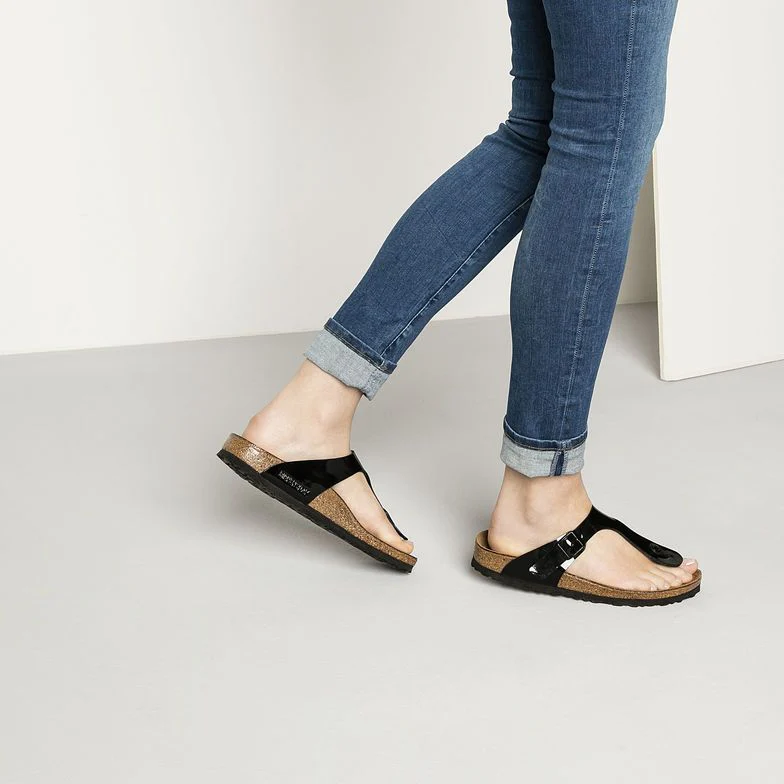 Birkenstock Gizeh Birko-Flor Black Patent Sandals - Image 3