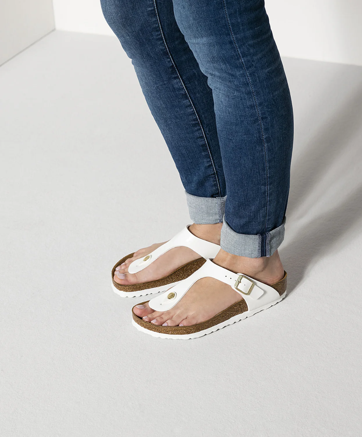 Birkenstock Gizeh Birko-Flor White Patent Sandals - Image 2