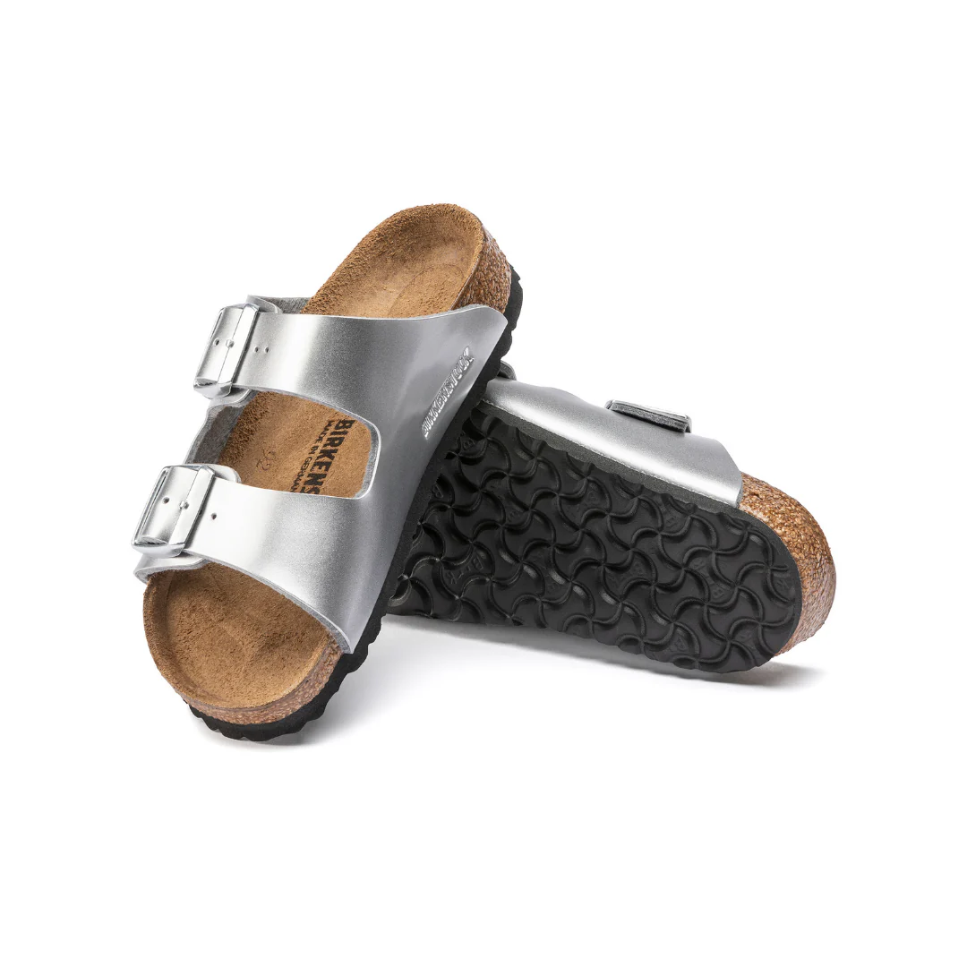 Birkenstock Kids Arizona Birko-Flor Electric Metallic Silver Sandals - Image 5