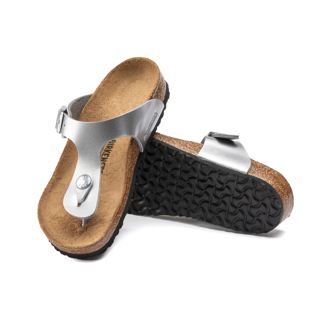 Birkenstock Kids Gizeh Birko-Flor Electric Metallic Silver Sandals - Image 5