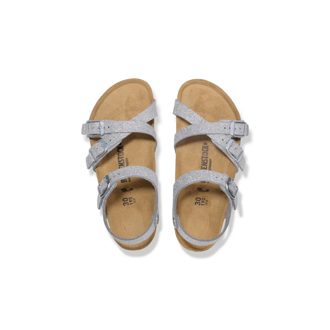 Birkenstock Kids Kumba Shiny Glitter Synthetic Silver Sandals - Image 3