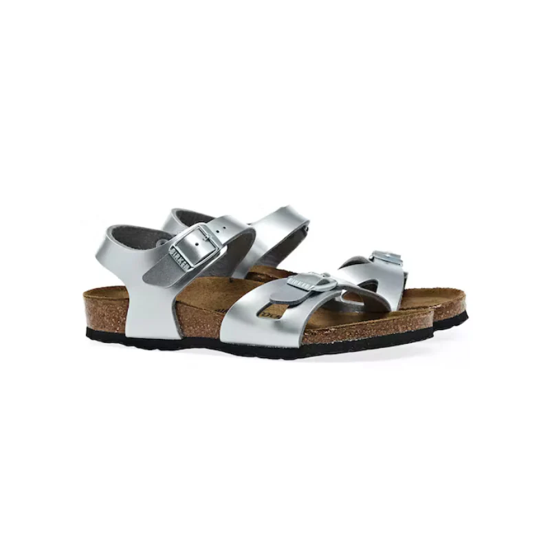 Birkenstock Kids Rio Birko-Flor Electric Metallic Silver Sandals - Image 4