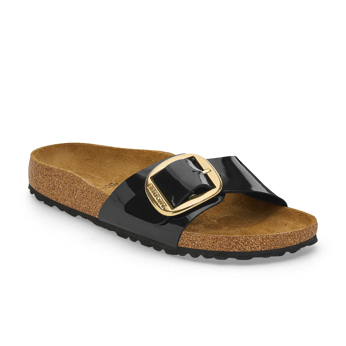 Birkenstock Madrid Big Buckle Birko-Flor Black Patent/Gold Buckle Sandals - Image 4