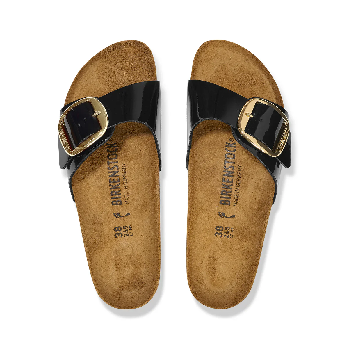 Birkenstock Madrid Big Buckle Birko-Flor Black Patent/Gold Buckle Sandals - Image 5