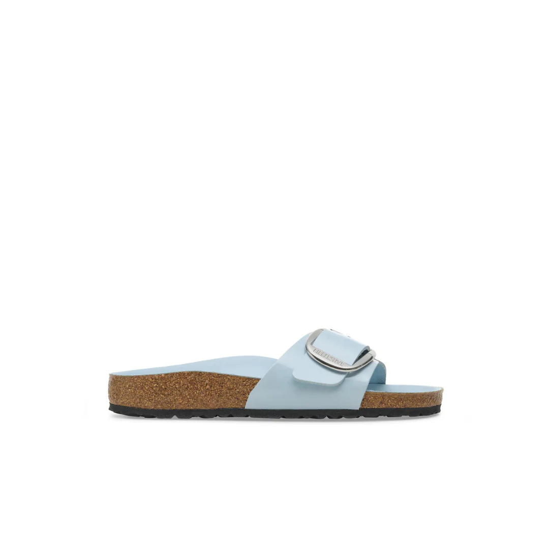 Birkenstock Madrid Big Buckle High Shine Natural/Patent Leather Baby Blue Sandals