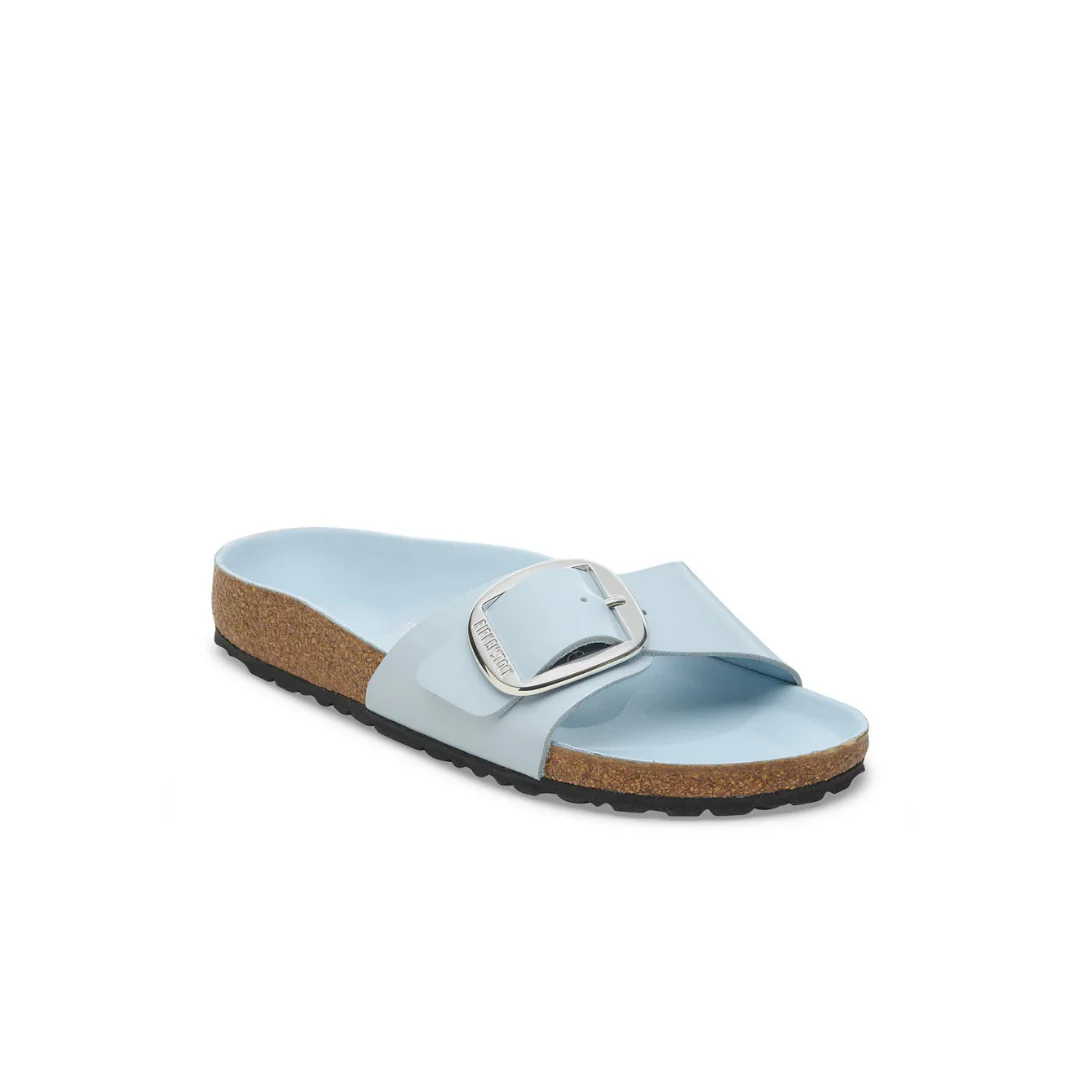 Birkenstock Madrid Big Buckle High Shine Natural/Patent Leather Baby Blue Sandals - Image 4