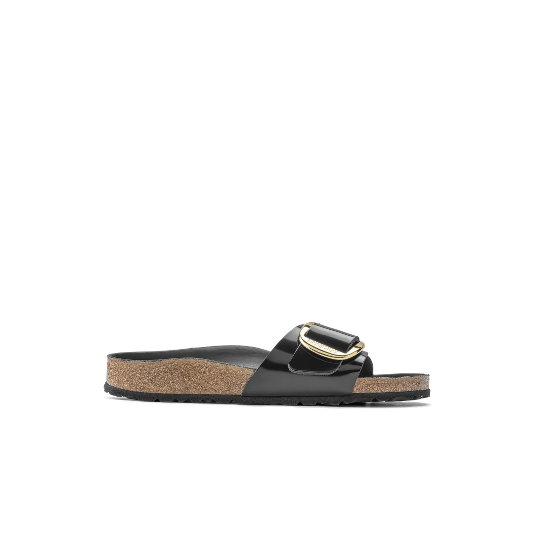 Birkenstock Madrid Big Buckle High Shine Natural/Patent Leather Black Sandals