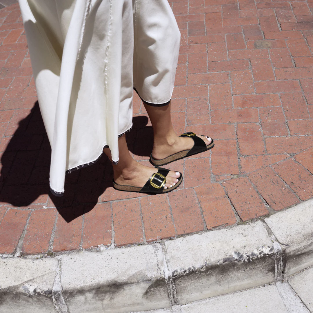 Birkenstock Madrid Big Buckle High Shine Natural/Patent Leather Black Sandals - Image 2