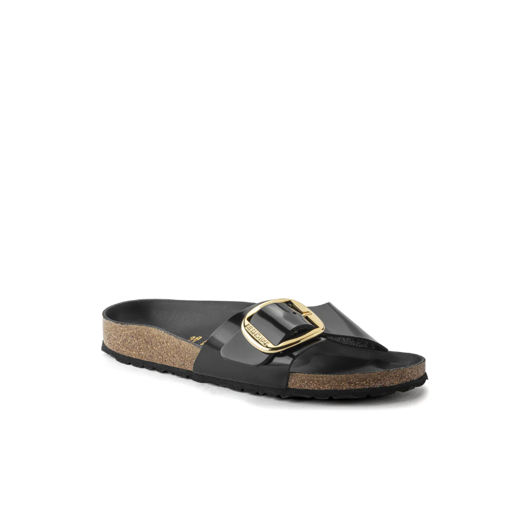 Birkenstock Madrid Big Buckle High Shine Natural/Patent Leather Black Sandals - Image 4