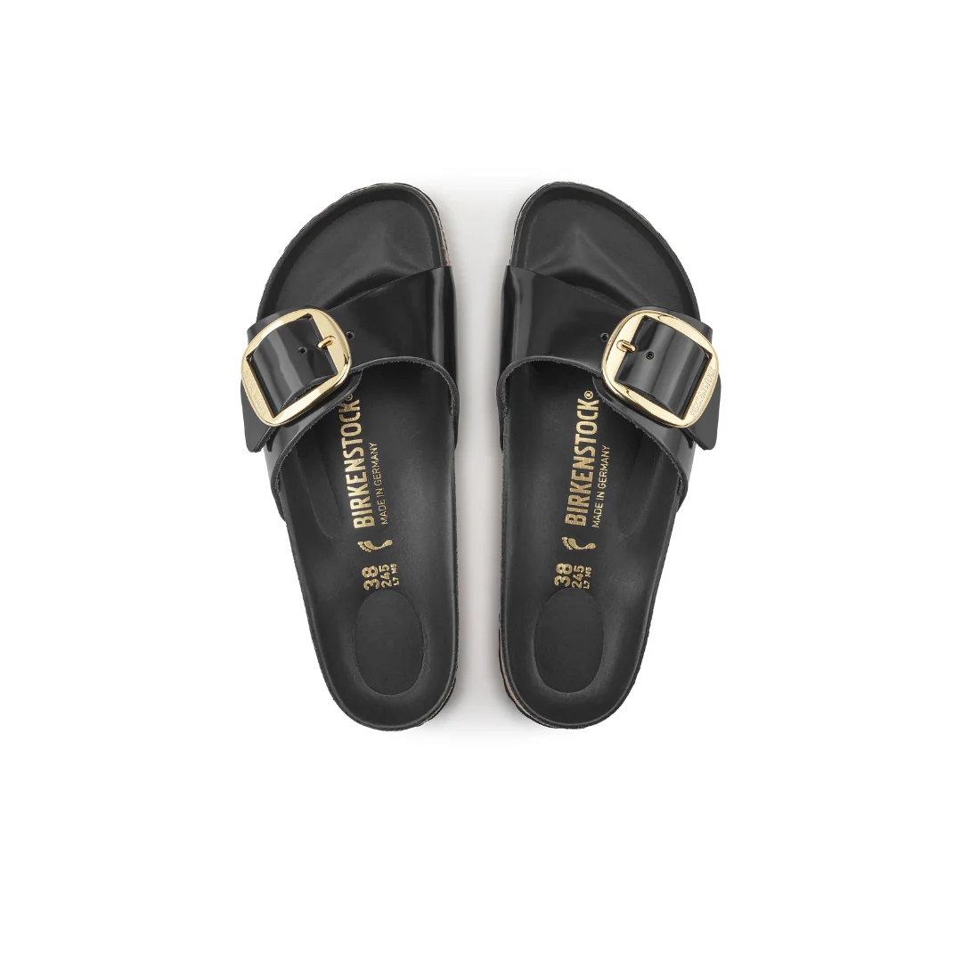 Birkenstock Madrid Big Buckle High Shine Natural/Patent Leather Black Sandals - Image 5