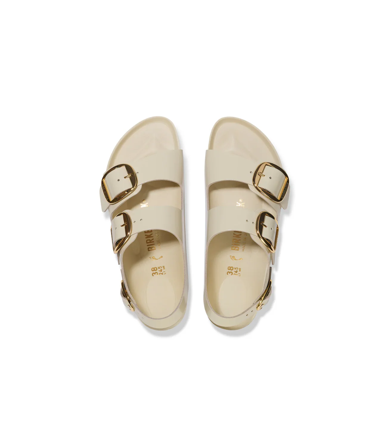 Birkenstock Milano Big Buckle High Shine Natural/Patent Leather Ecru Sandals - Image 3