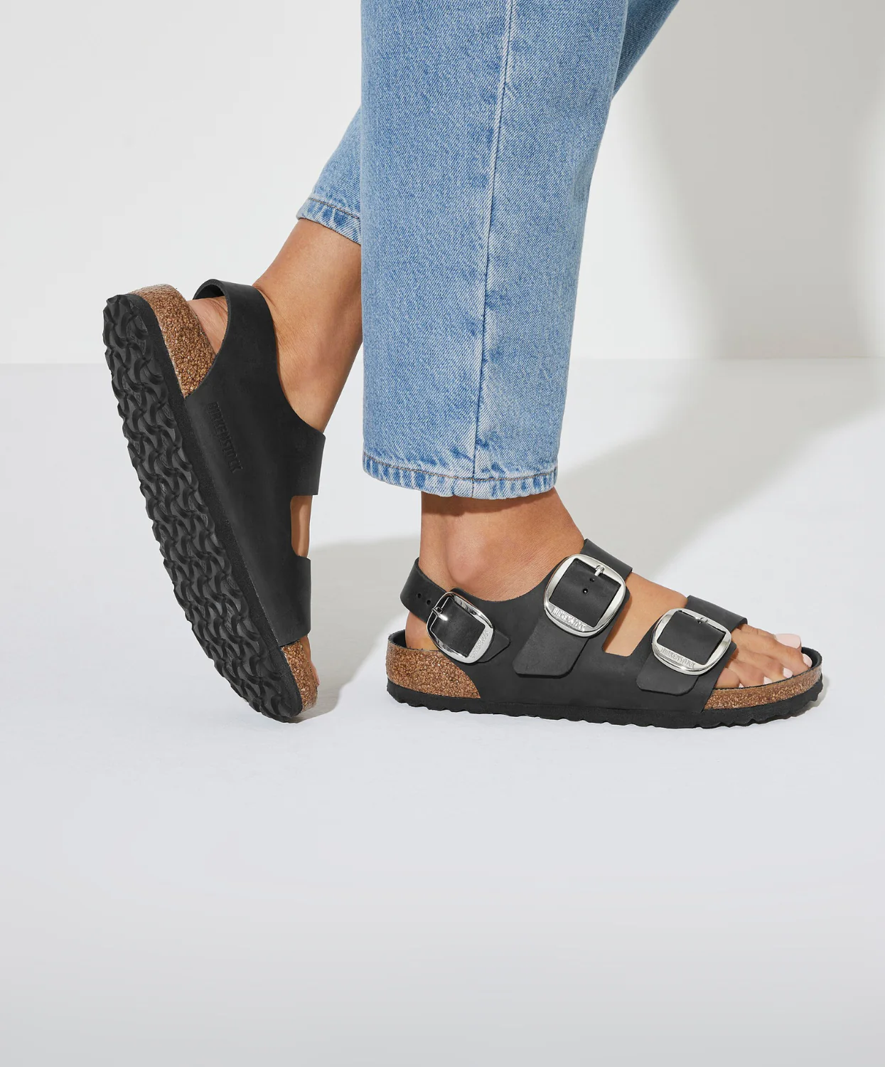 Birkenstock Milano Big Buckle Oiled Leather Black Sandals - Image 3