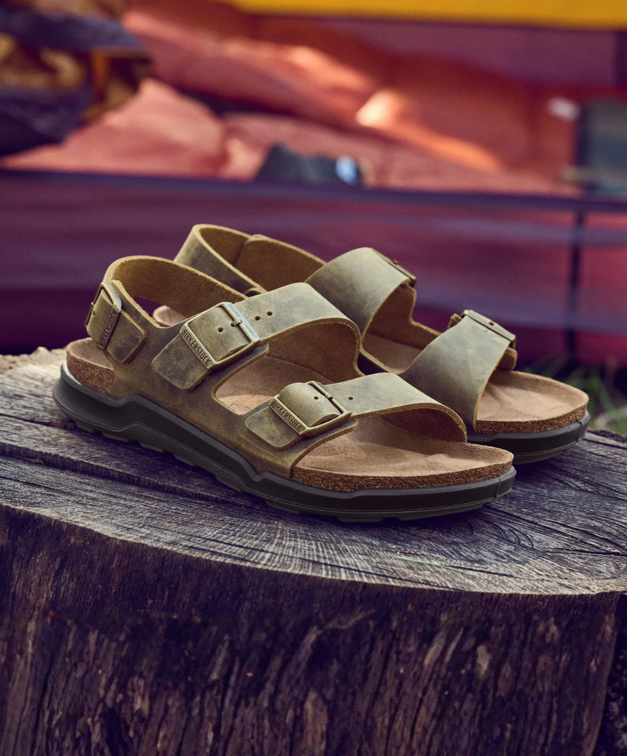 Birkenstock Milano Cross Town Oiled Leather Faded Khaki Mens Sandals - Image 3