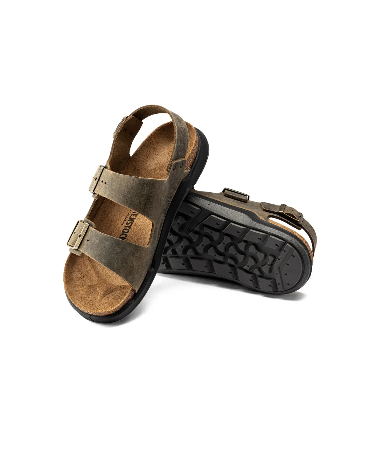 Birkenstock Milano Cross Town Oiled Leather Faded Khaki Mens Sandals - Image 4