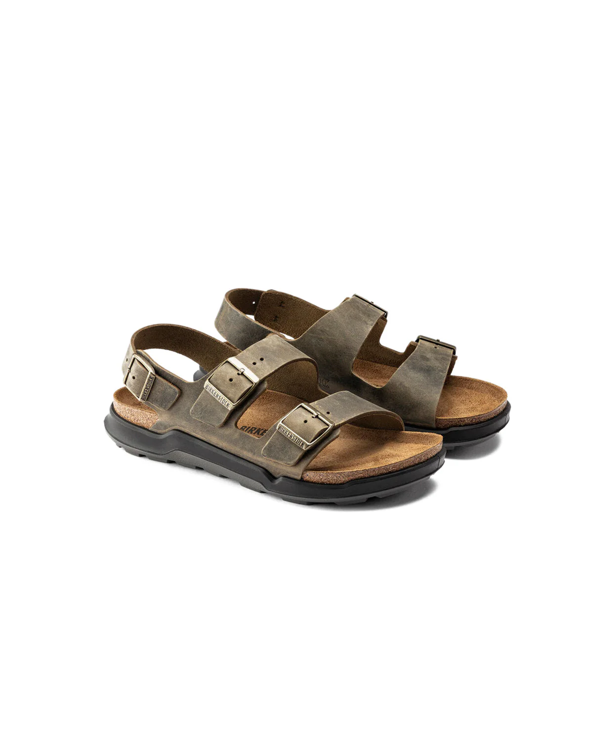 Birkenstock Milano Cross Town Oiled Leather Faded Khaki Mens Sandals - Image 5