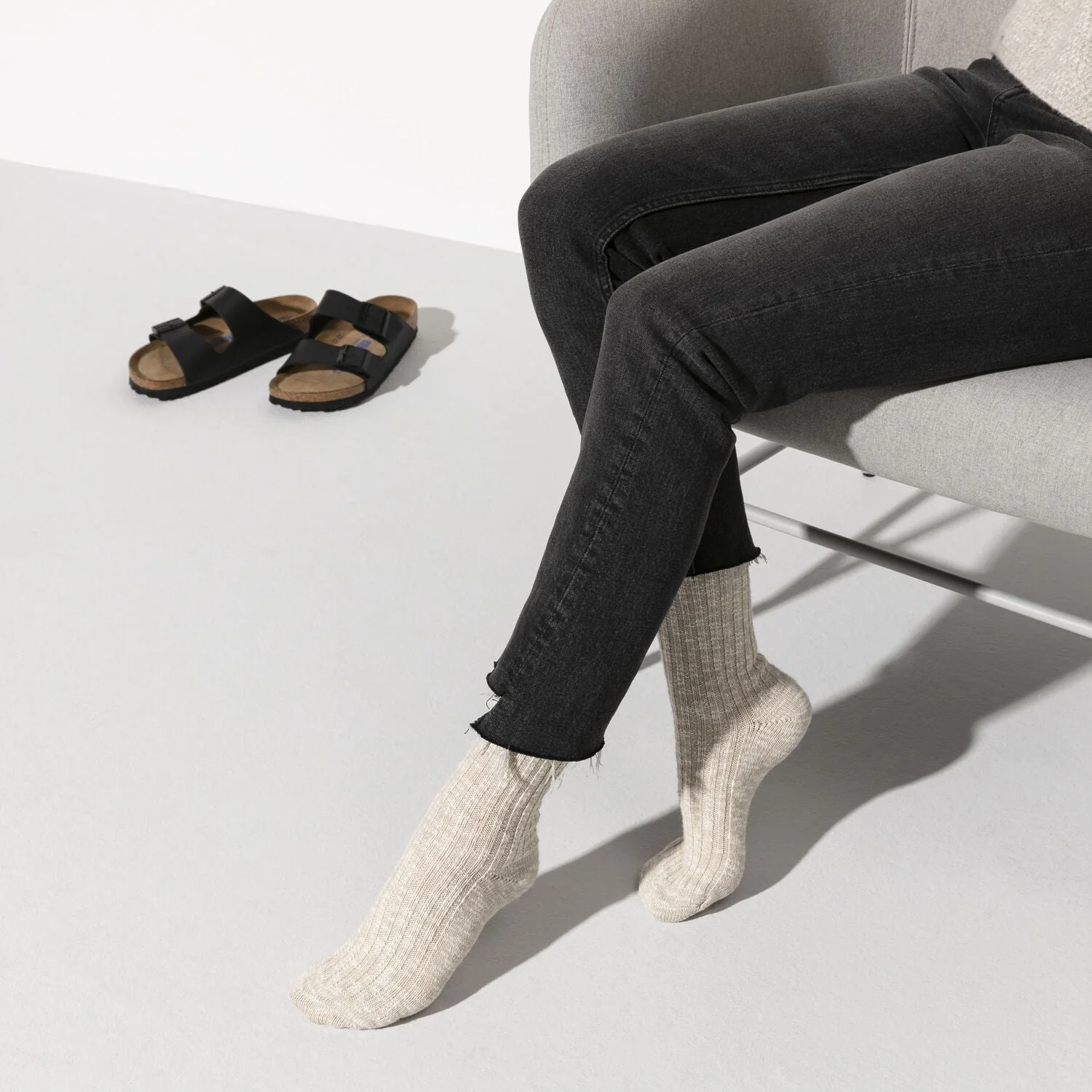 Birkenstock Cotton Slub Beige/White Unisex Socks - Image 3
