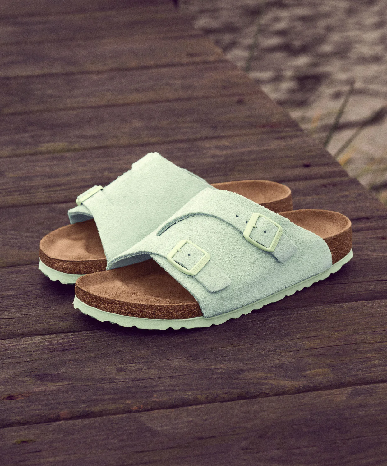 Birkenstock Zurich Suede Leather Faded Lime Sandals - Image 3
