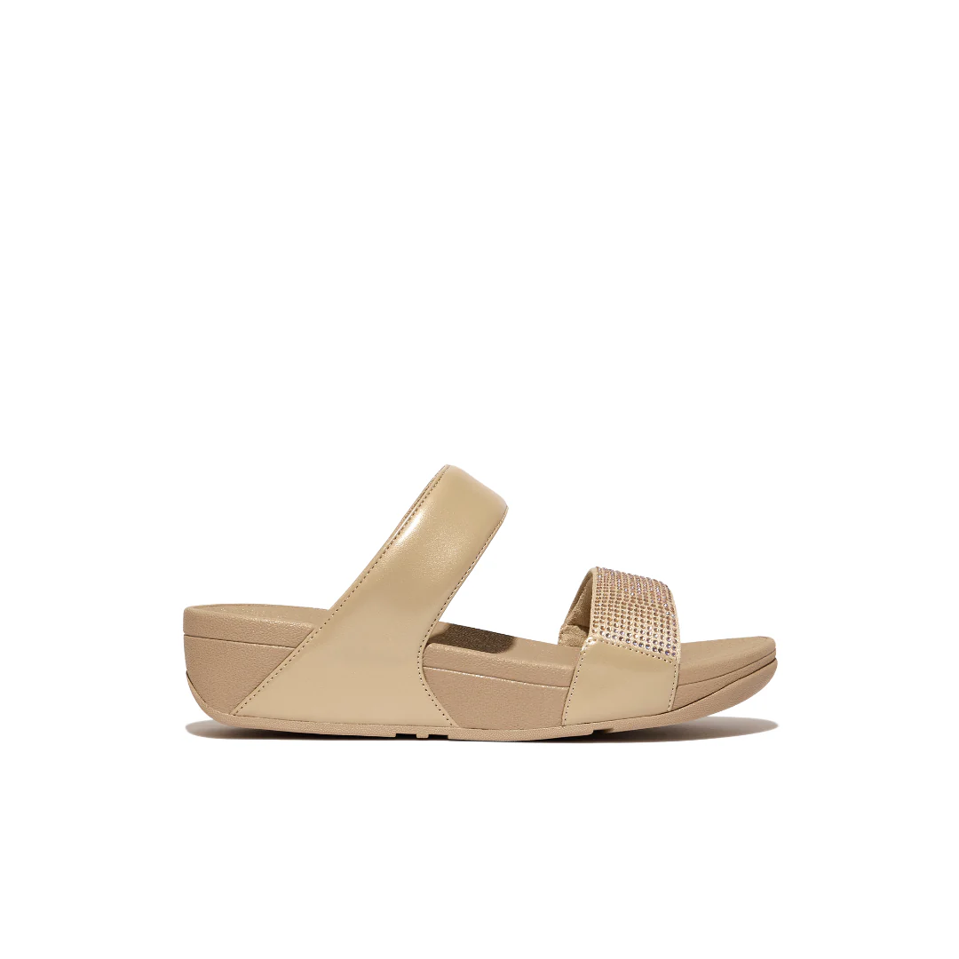 Fitflop Lulu Crystal Embellished Slides Latte Beige