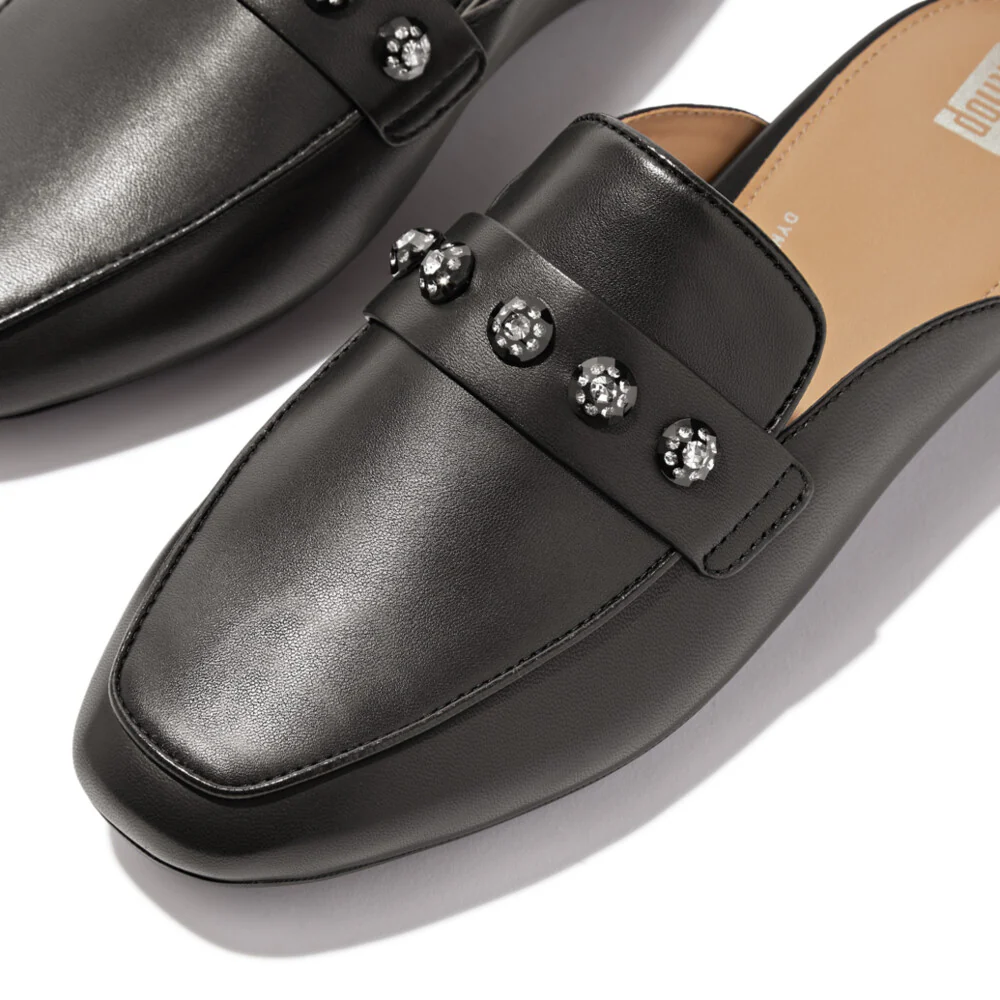 Fitflop Delicato Crystal Cluster Soft Leather Mules Black - Image 3