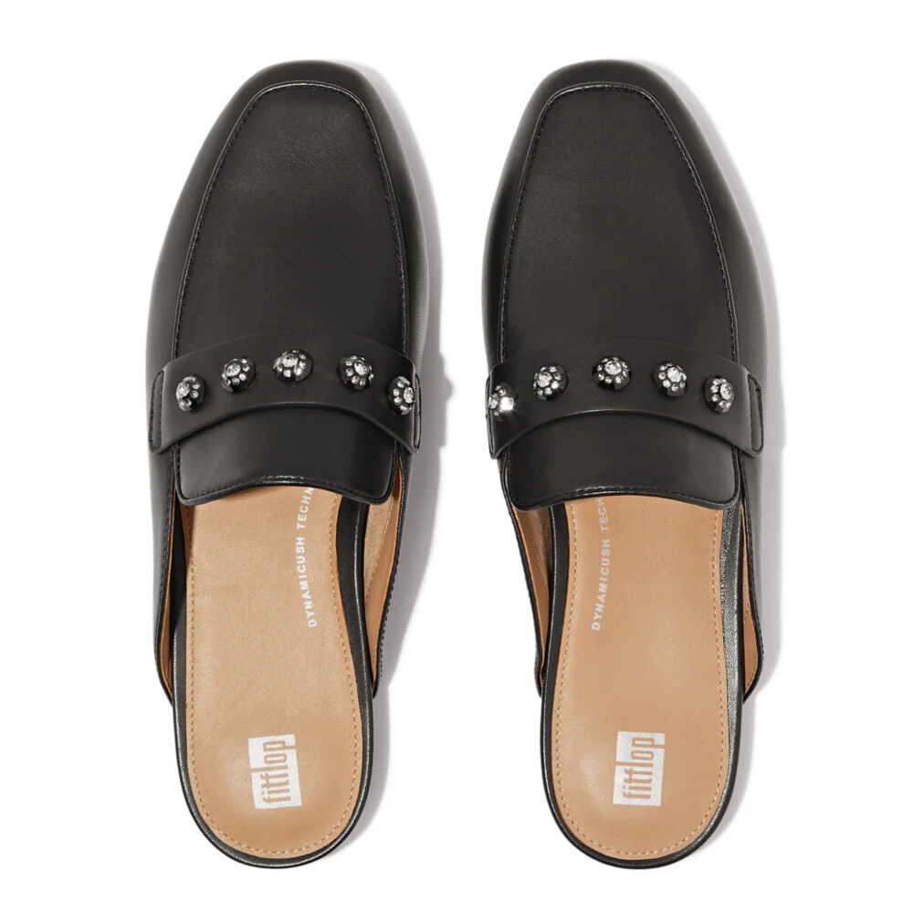 Fitflop Delicato Crystal Cluster Soft Leather Mules Black - Image 4