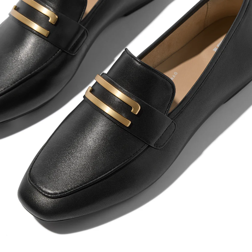 FitFlop Delicato Gold Trim Leather Loafer Black - Image 3