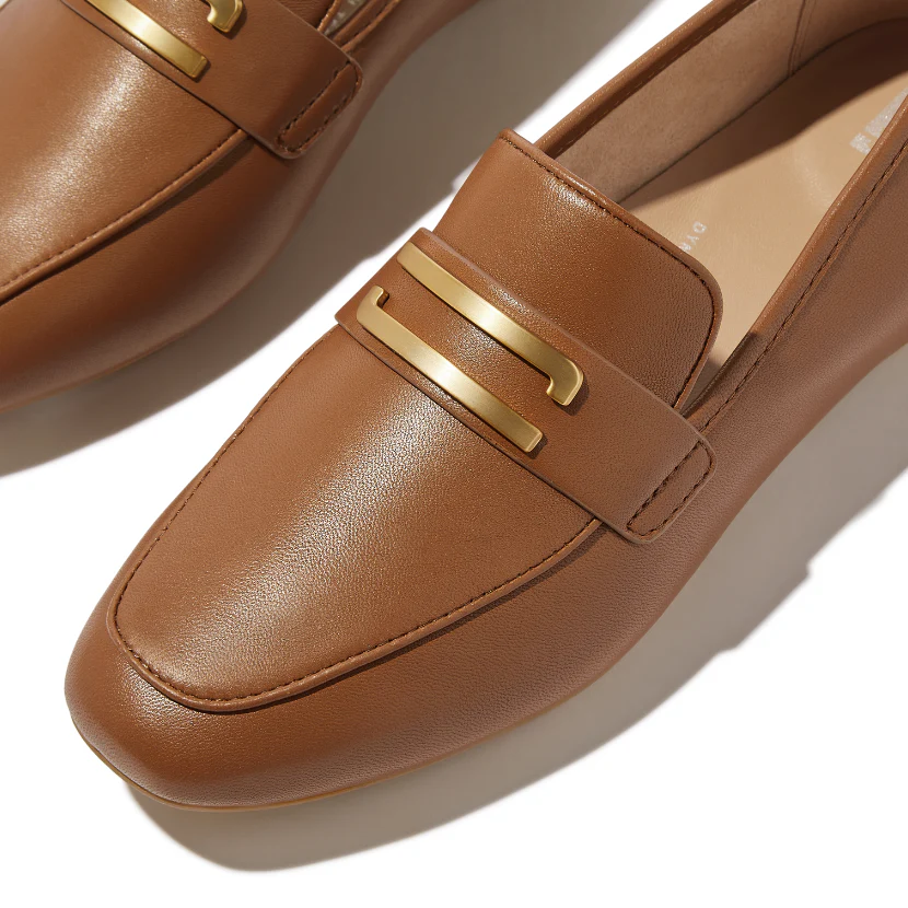 FitFlop Delicato Gold Trim Leather Loafer Deep Tan - Image 3