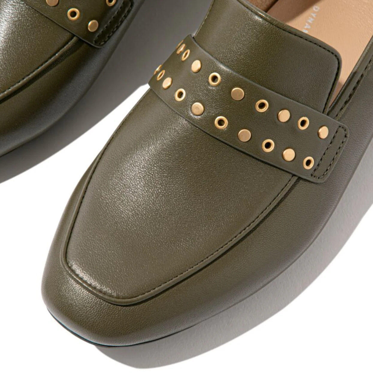 Fitflop Delicato Stud/Eyelet Soft Leather Loafer Deep Olive - Image 3