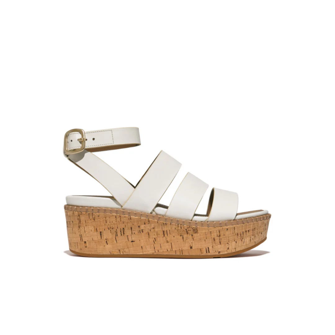 Fitflop Eloise Leather Cork Strappy Wedge Sandals Urban White