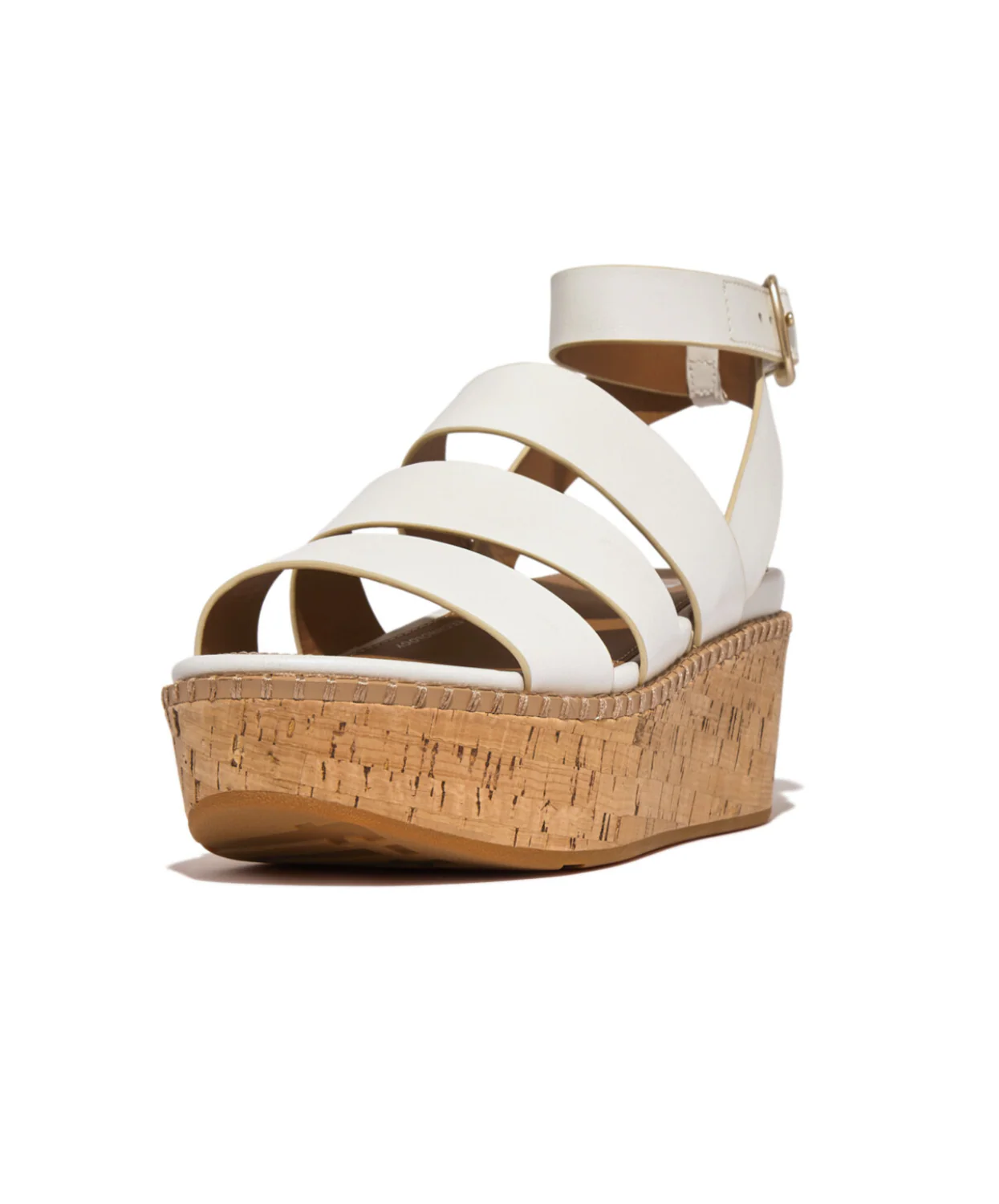 Fitflop Eloise Leather Cork Strappy Wedge Sandals Urban White - Image 4
