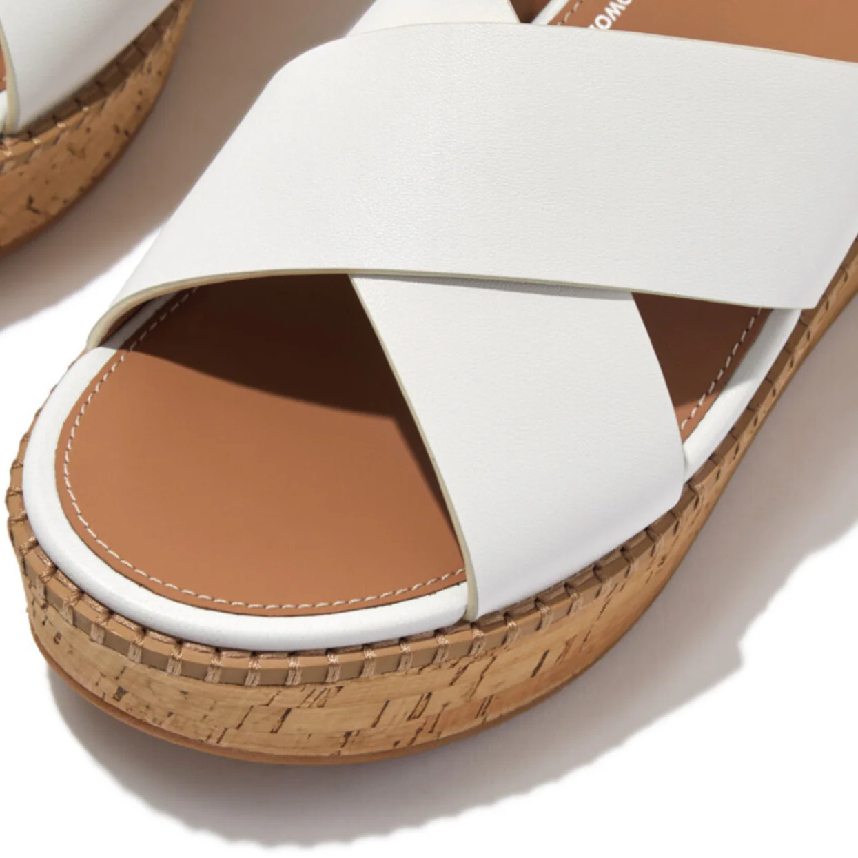 Fitflop Eloise Leather Cork Wedge Cross Slides Urban White - Image 3