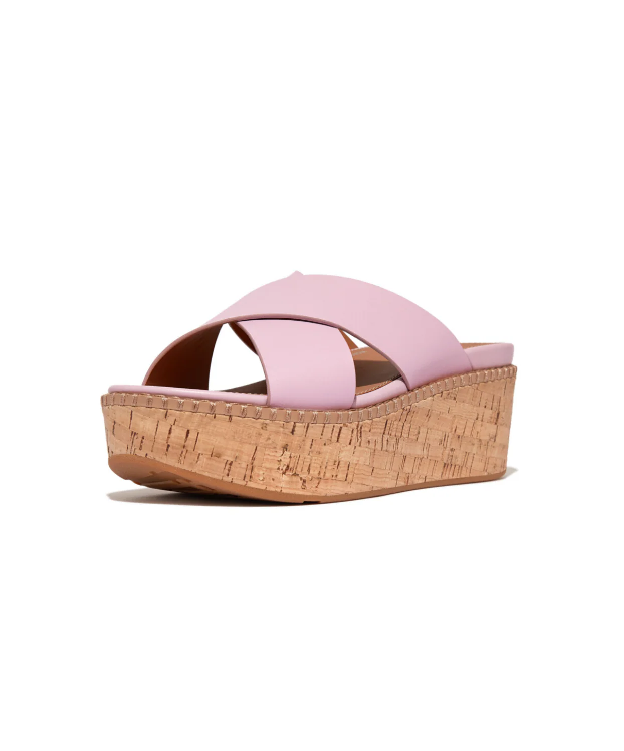Fitflop Eloise Leather Cork Wedge Cross Slides Wild Lilac - Image 2