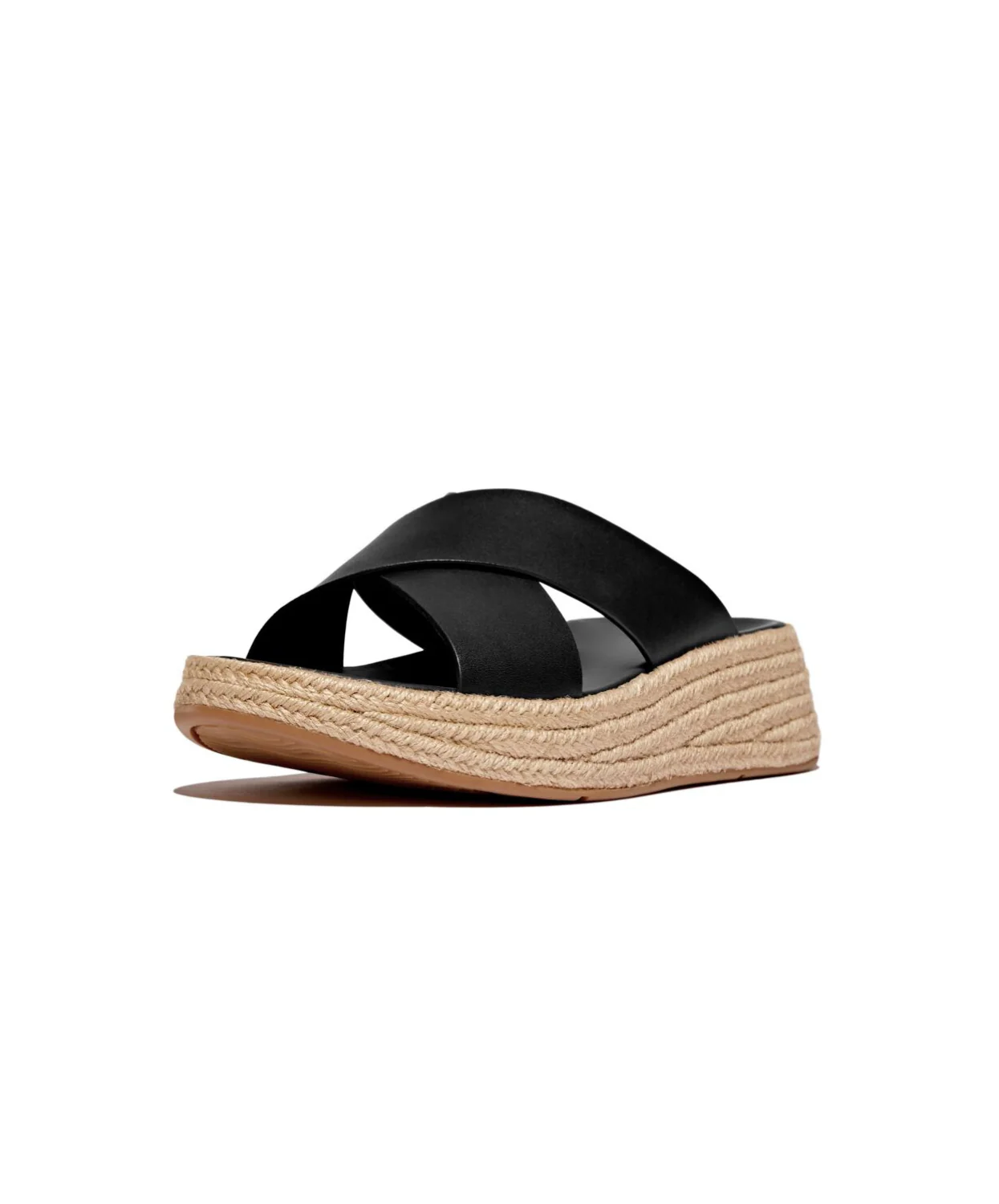 FitFlop F-Mode Espadrille Leather Flatform Cross Slide Black - Image 4