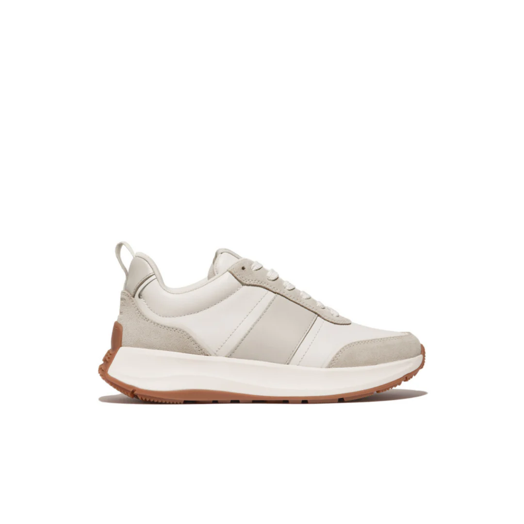 FitFlop F-Mode Flow Leather/Suede Flatform Sneaker Urban White Mix