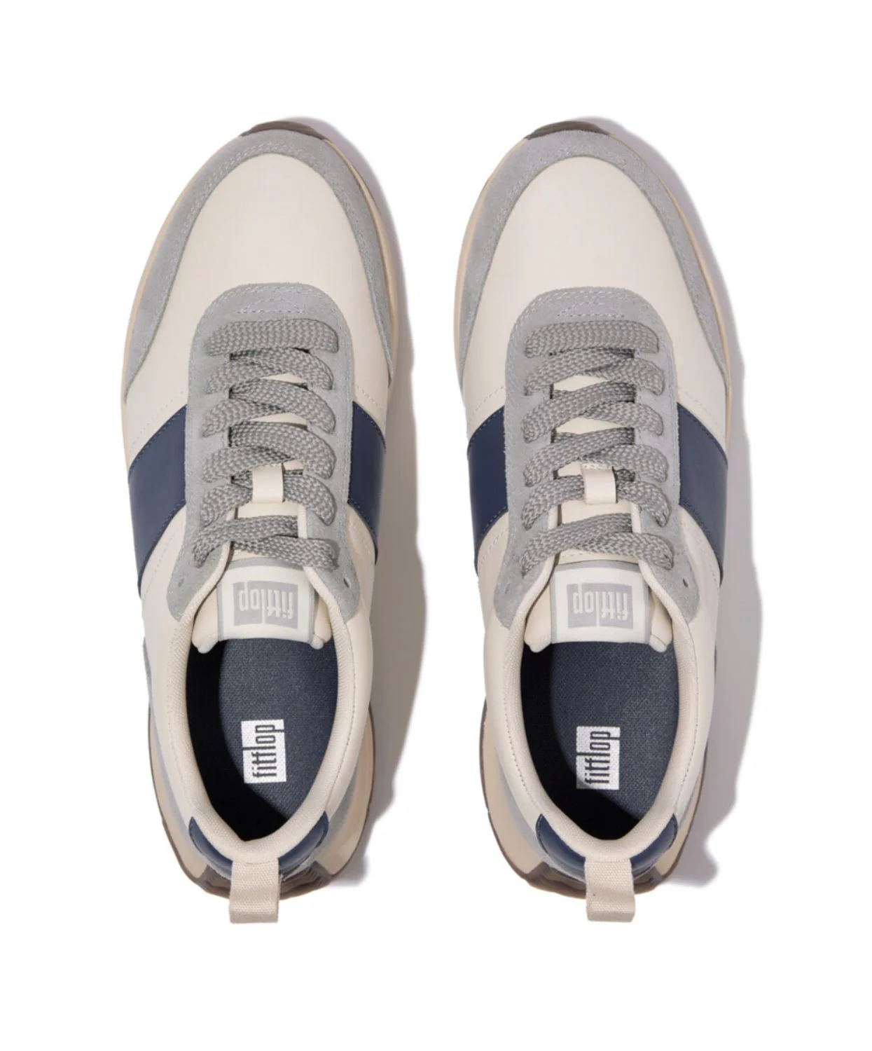 Fitflop F-Mode Flow Mens Leather Suede Sneakers Paris Beige Mix - Image 5