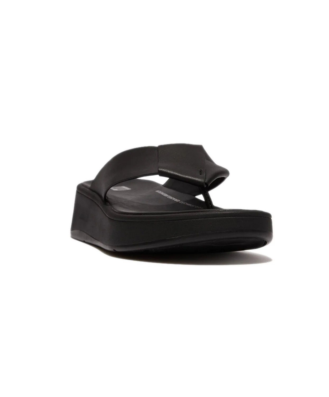 FitFlop F-mode Folded-Leather Flatfrom Toe-Post Sandals Black - Image 4