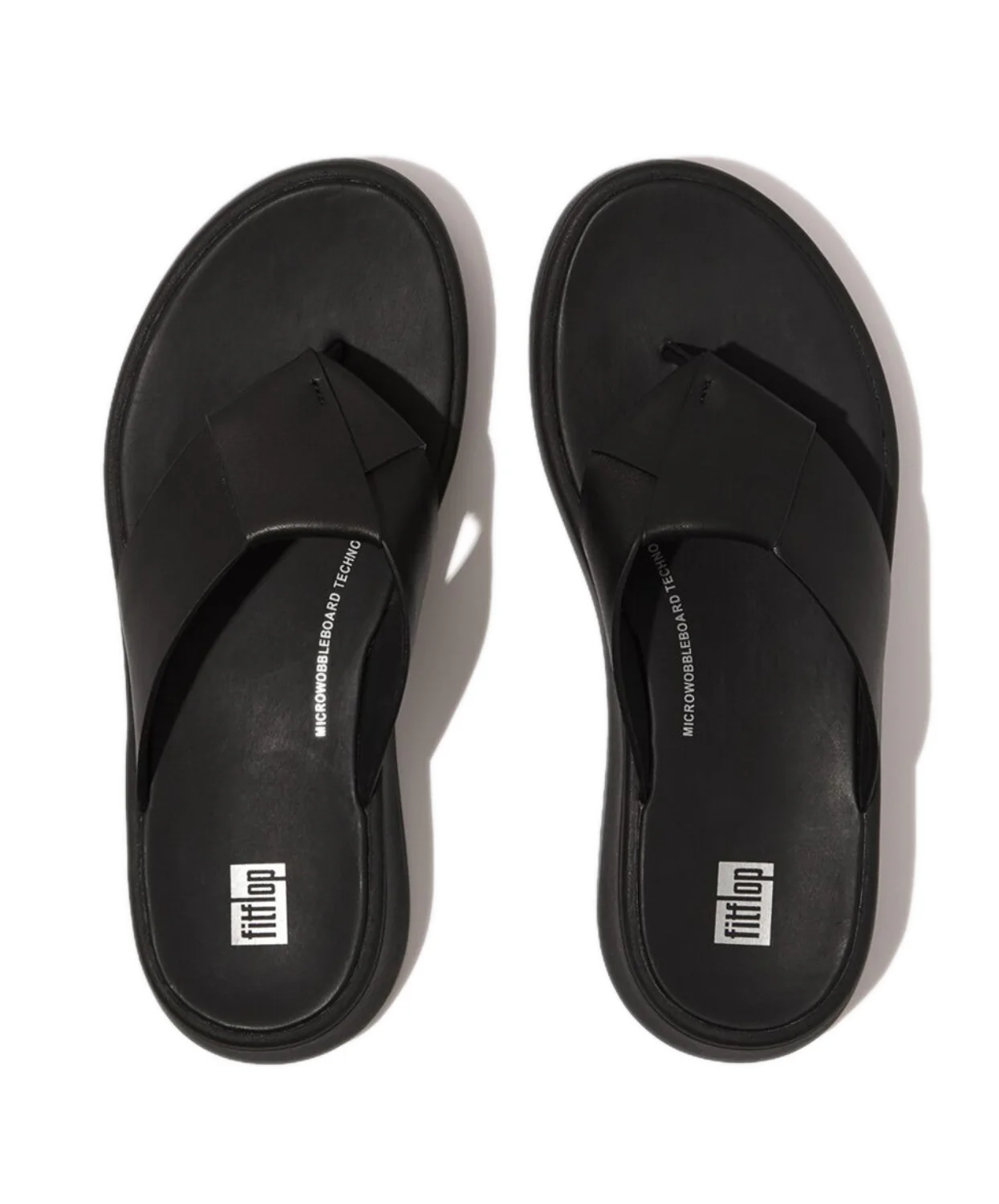 FitFlop F-mode Folded-Leather Flatfrom Toe-Post Sandals Black - Image 5