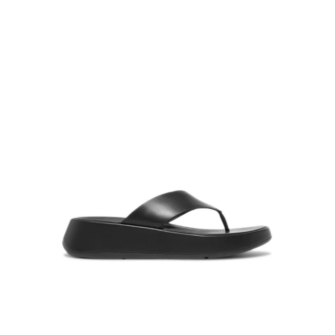 FitFlop F-mode Leather Flatform Black Toe Post Sandals V1