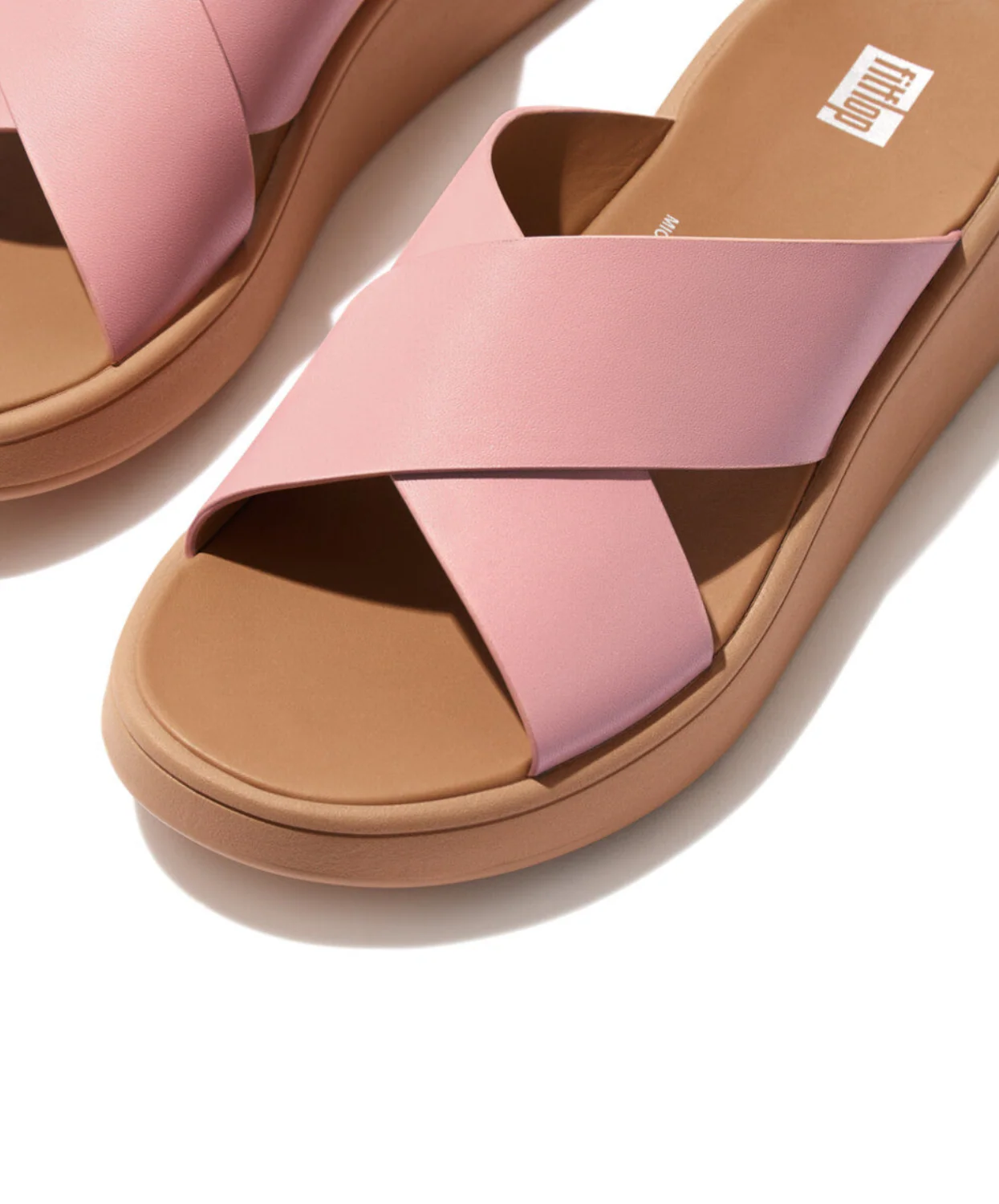 FitFlop F-Mode Leather Flatform Cross Slide Blush - Image 3